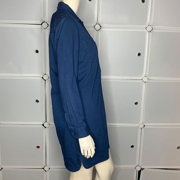Old Navy Dark Navy Wash Chambray Long Sleeve Shirt Dress 100% Cotton Size XS - Picture 8 of 10